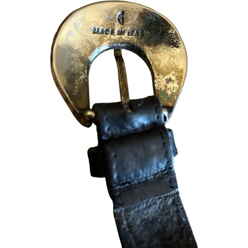 Western Rhinestone Belt Italian Leather Size XS Silver Black Boho Vintage